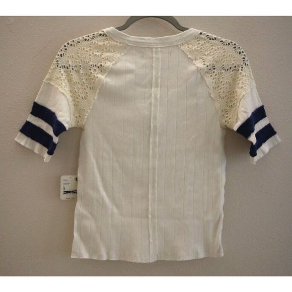 We The Free x FP OB1547016 Women's Sz S White/Blue 1/4 Zip Lace Sleeve Top - Picture 3 of 7